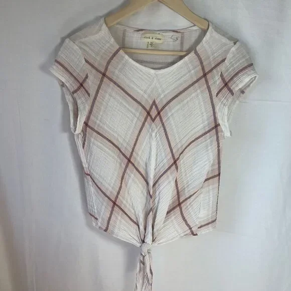 Anthropologie Cloth & Stone Mina Cream/Purple/Peach Gauze Self Tie Top Sz S - Picture 3 of 9